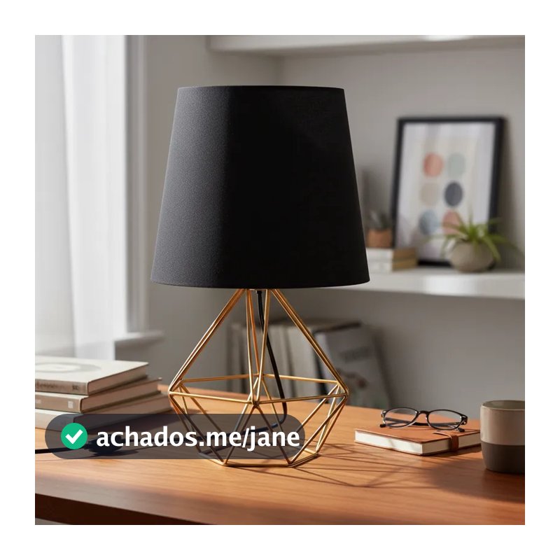 Abajur Luminária de Mesa Base Diamante Aramado C/ Cúpula Tecido Bivolt