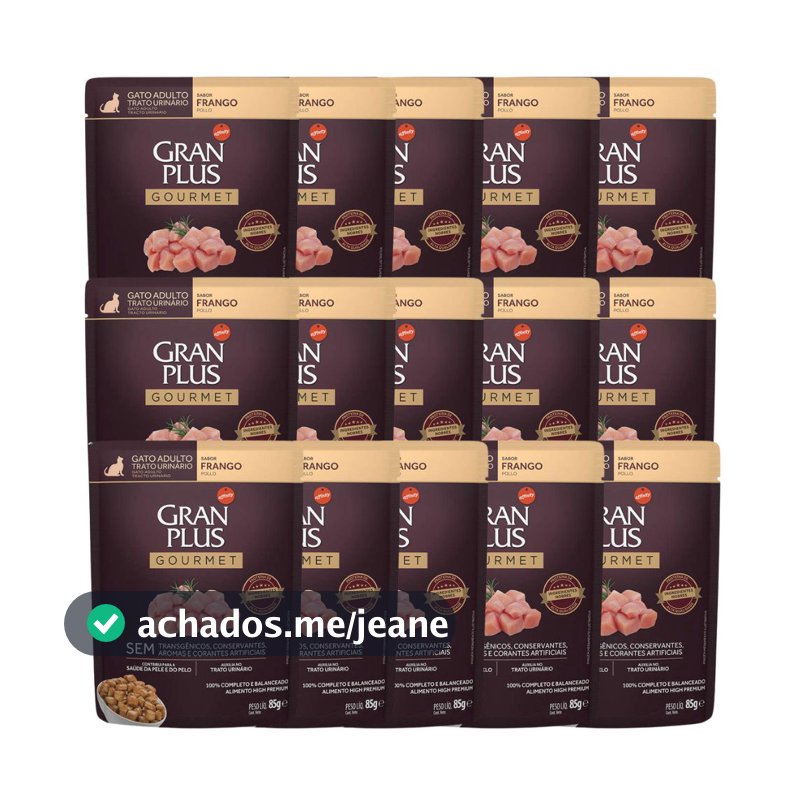 Caixa 18un Ração Úmida Granplus Sache Gato Trato Urinário Frango 85g