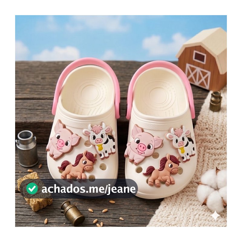Sandália infantil chinelo menina Fazendinha Animais confortável leve macia colorida Antiderrapante