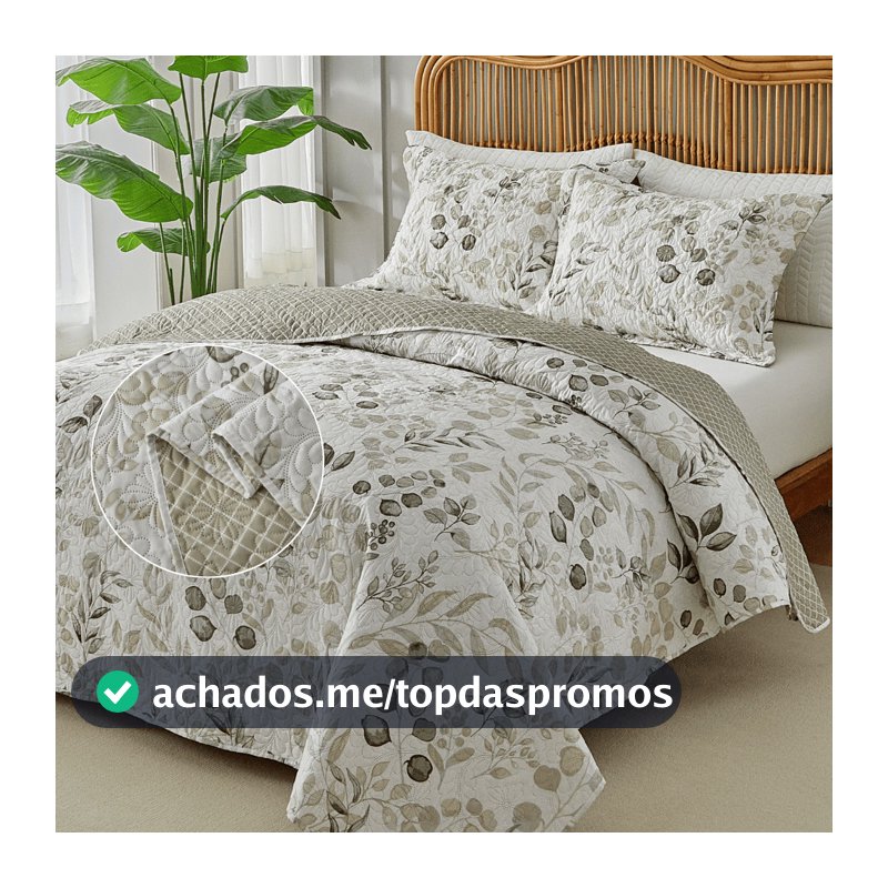 Kit Colcha Cobre Leito 3 Peças Itália Estampado Dupla Face Aba Americana King Queen Casal Solteiro