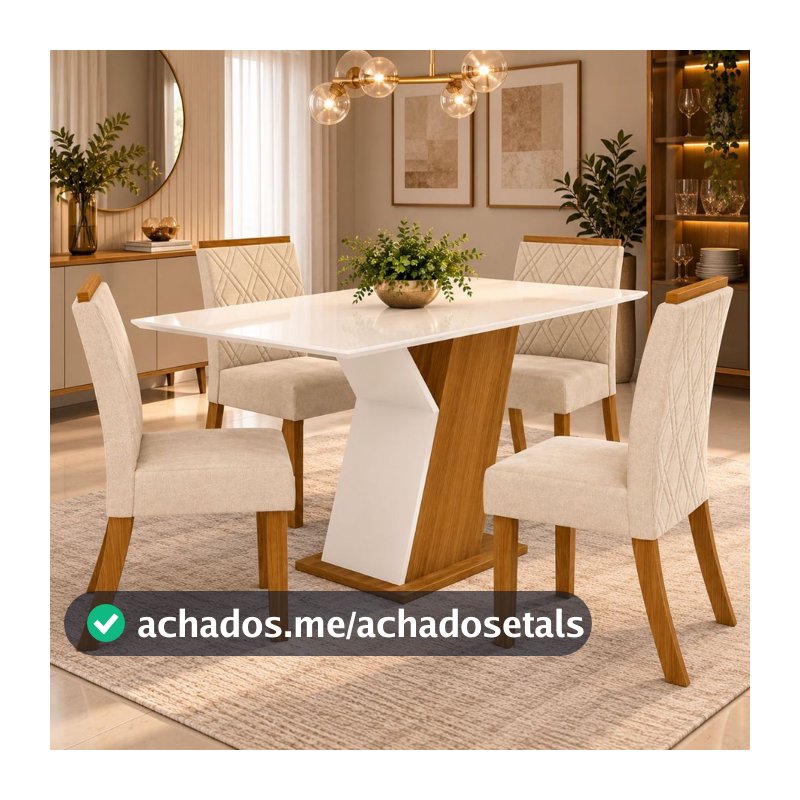 Conjunto Mesa Jantar Lupita MDF 120x80cm 4 Cadeiras Casa 812