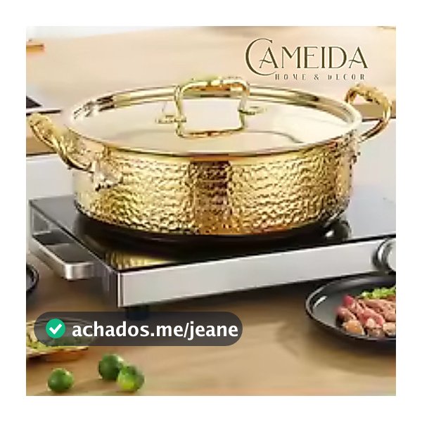 Caçarola  Italiana Luxo Gold Aço Inoxidável  Dourado Rainha Realeza 32cm- 30cm - 26cm e 24cm com Tampa Dourada Espelhada