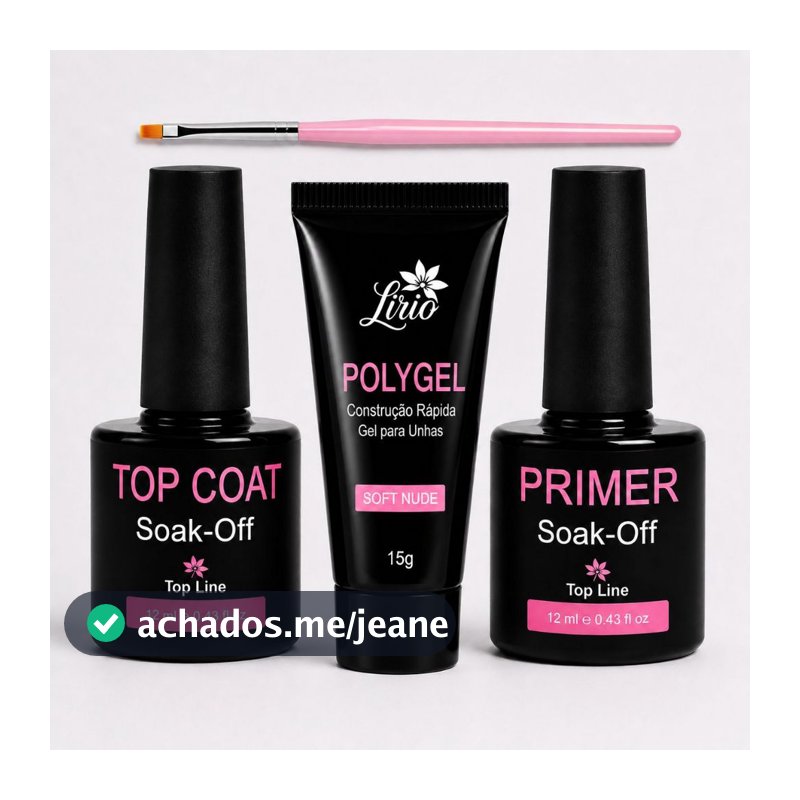 kit Polygel Unhas em Gel Iniciante Manicure Alogamento de Unha Poligel Top Coat Primer Pincel