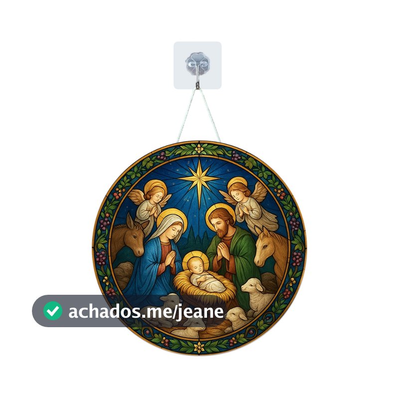 Placa Enfeite Porta Guirlanda Decorativa MDF Adesivado Natal Papai Noel Presépio 25cm