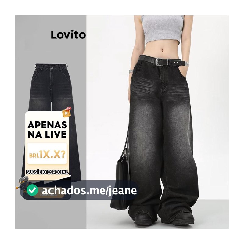 (Live Hosts' pick) Lovito Casual  Jeans simples com lavagem crua para mulheres 102AD449