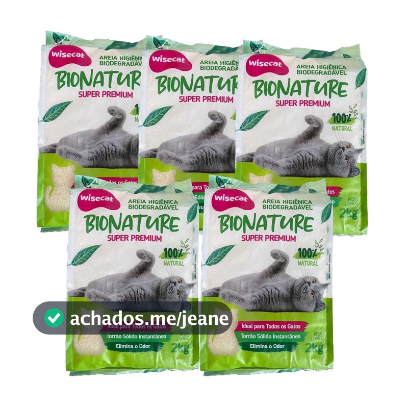Areia De Mandioca Para Gatos Wisecat 2kg Kit 5Un
