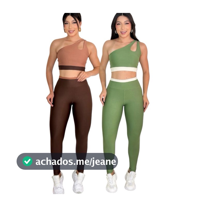 kit 2 conjunto academia top e calça legging fitness suplex zero transparência