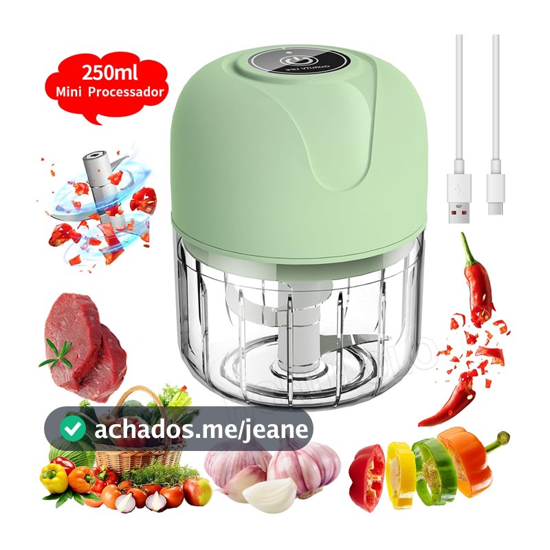 Mini Processador Elétrico de Alimentos 250ml Portátil Carne Vegetais Recarregável USB Bivolt