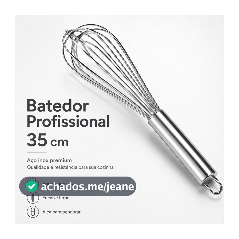 Batedor Fouet Fue Inox Profissional 35cm | Hastes Grossas | Ovos  Claras  Massas  Pesada