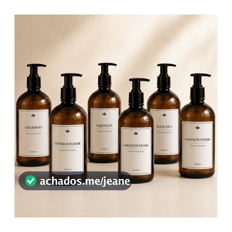 Kit 6 Frascos Organizadores Banheiro 500ml Âmbar com Pump, Shampoo Condicionador Sabonete Máscara Sabonete Facial Íntimo