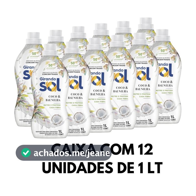 Caixa de Amaciante Concentrado Coco & Baunilha (12 Unidades de 1 Litro) - Girando Sol