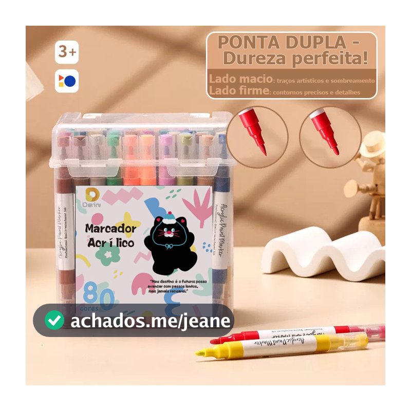Kit 24 Marcadores Tinta Acrílica Caneta Brush Canetinha Pintar Aquarela Plástico Esola Escritório