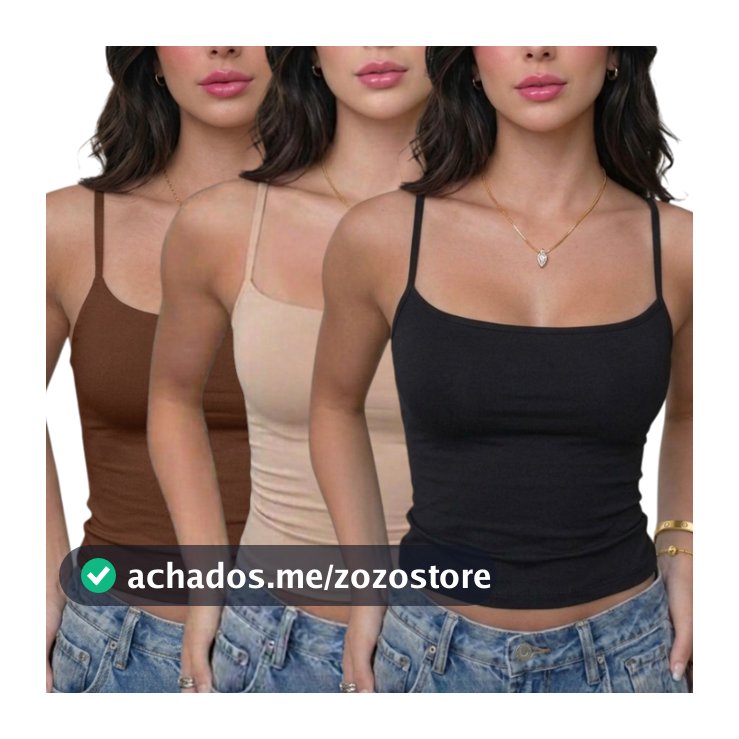 kit 3 Blusinha de Alcinha Feminina Básica Suplex Justa Moda Verão  que sustenta sem sutiã e modela o corpo