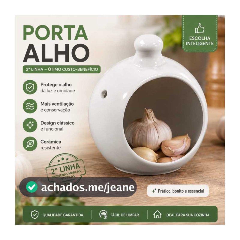 Porta Alho Cerâmica Branca Decorativo 2ª Linha Ventilado Cozinha Resistente e Moderno