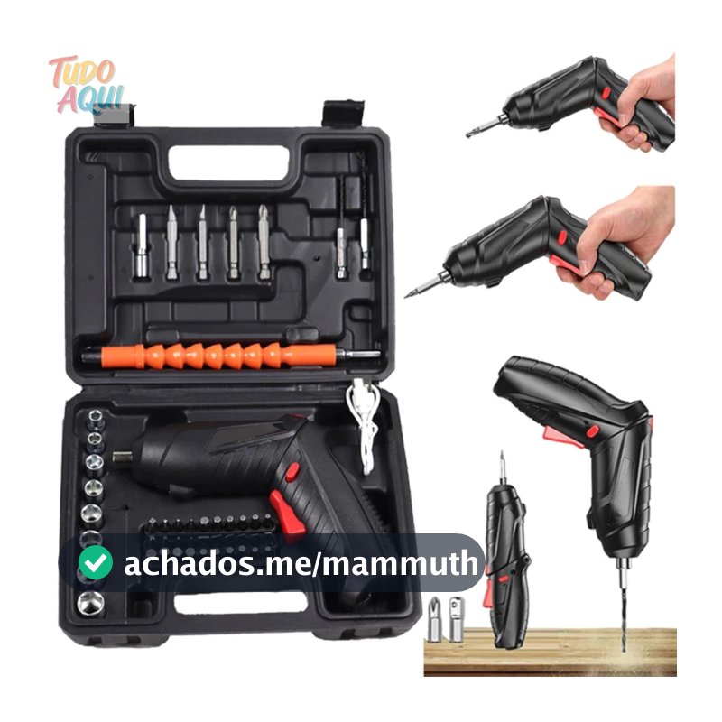 Kit Parafusadeira Doméstica com maleta Leve Portátil USB Recarregável TUDO