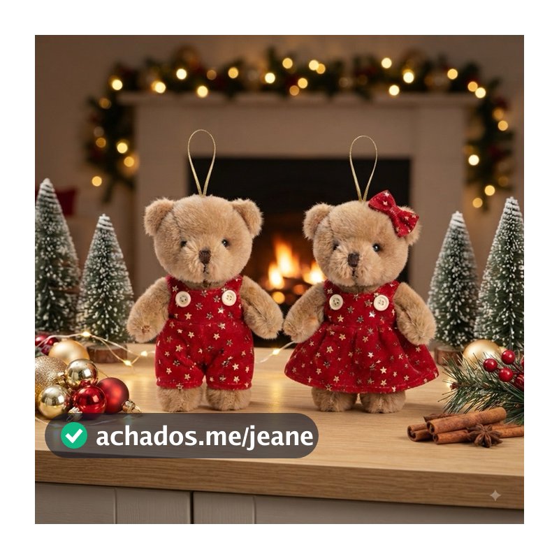 Kit 6 ursinhos de Pelúcia Natalinos 12cm para Árvore Guirlanda Pelúcia Premium Cachorro Ursos Natal