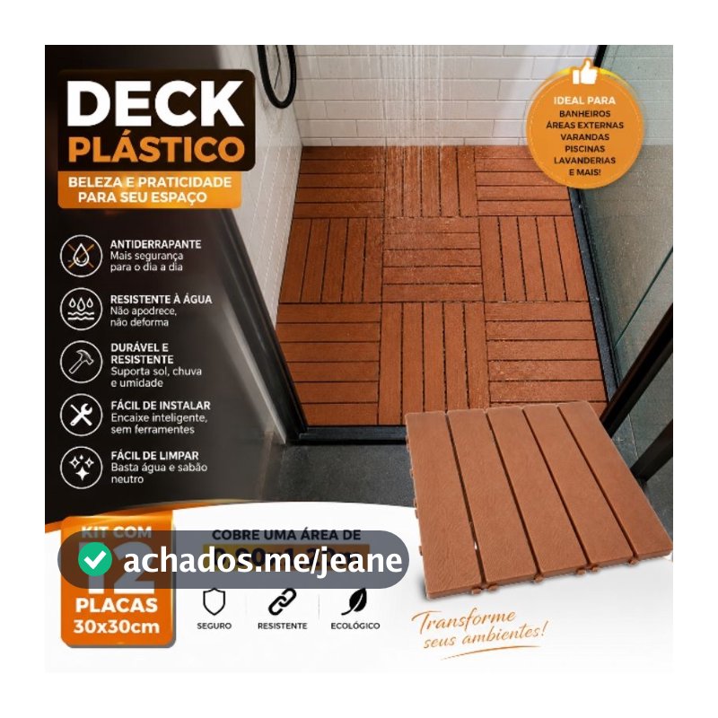 KIT 12 un Deck textura madeira plástico encaixe modular Decks Piscina Jardim Banheiro Sauna