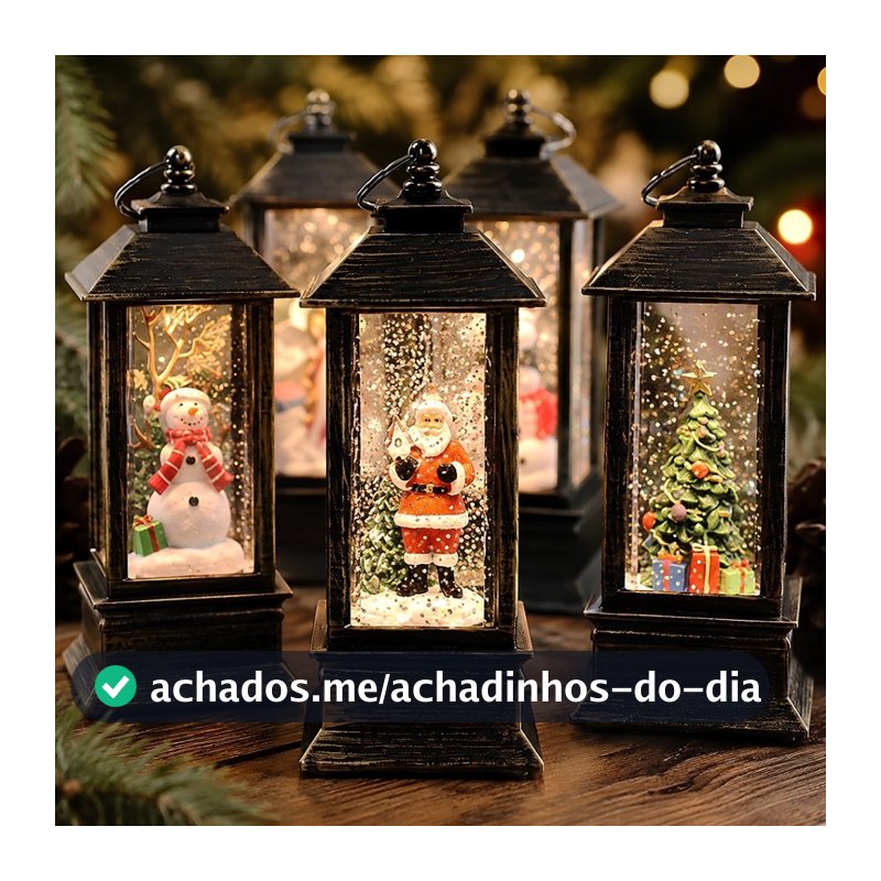 Lampião Globo de Neve Com LED Natal Enfeite Decoração Lanterna Presente Natalino Papai Noel Boneco de Neve