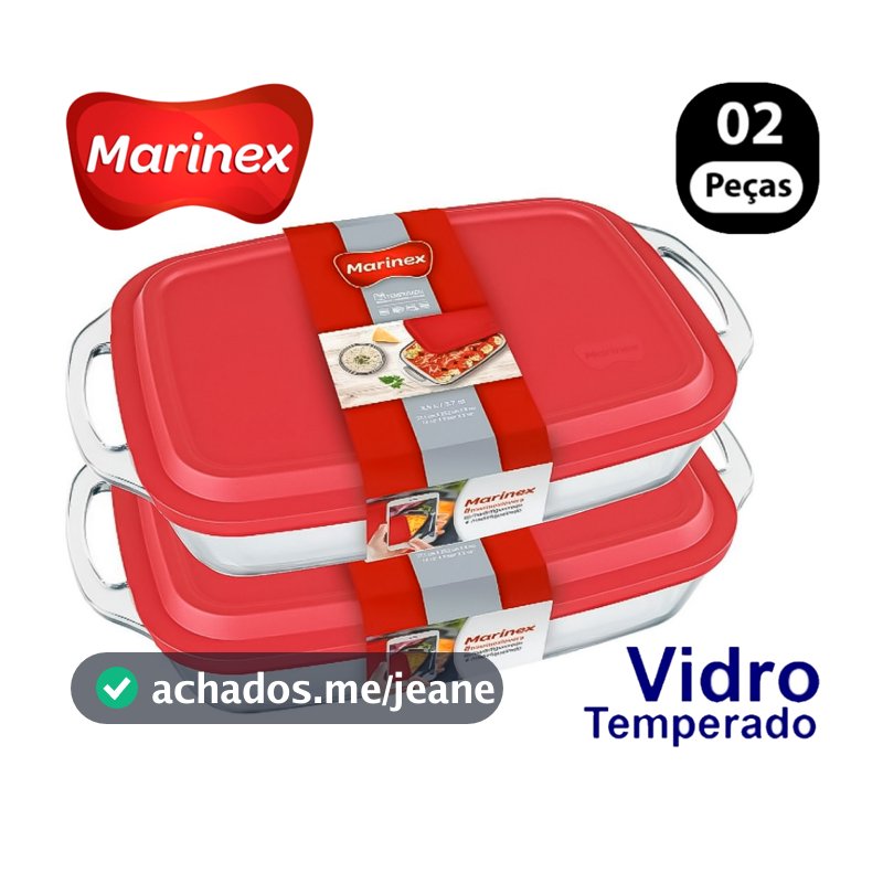 Jogo de Assadeiras Marinex Travessa de vidro com tampa Lasanheira 3.5 litro Retangular Culinaria
