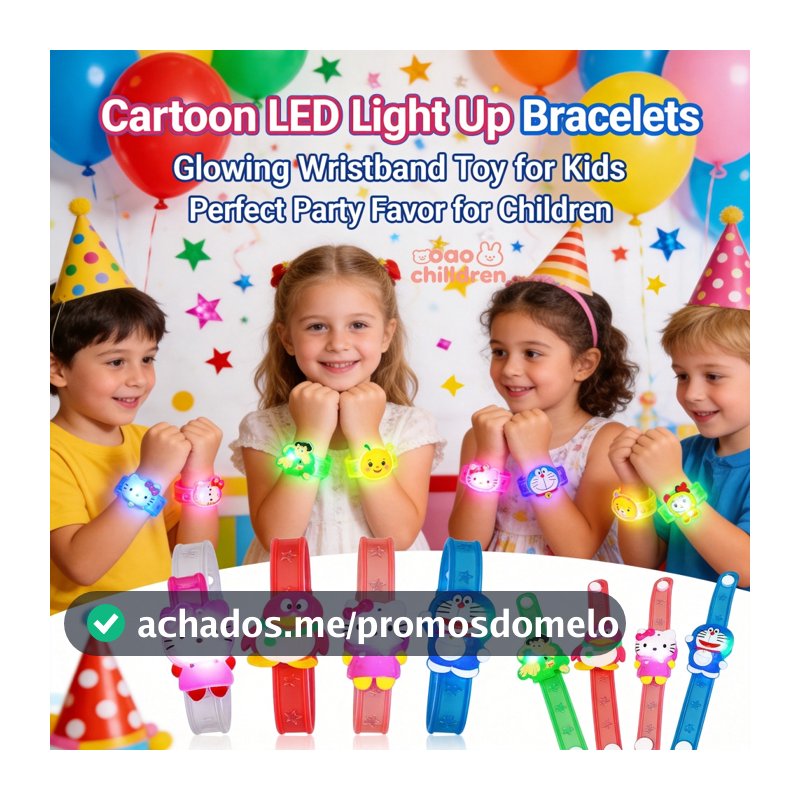 50 Peças Pulseiras Iluminadas Com LED De Desenho Animado Pulseira Brilhante Brinquedo Para Lembrancinhas De Festa Crianç