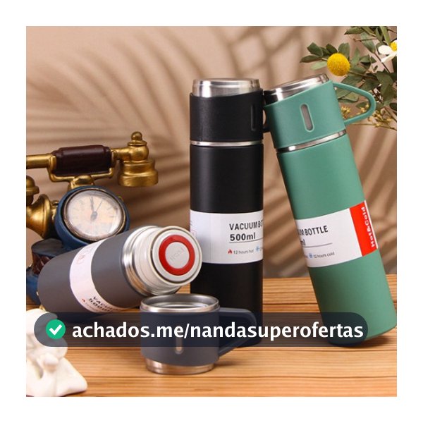 Garrafa Termica Inox 500ml Agua ou Cafe Quente & Frio Com Tampa E Copo A08