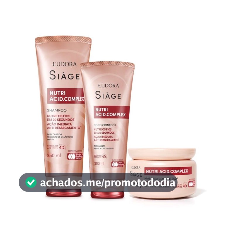 Combo Siàge Nutri Acid.Complex: Shampoo 250ml + Condicionador 200ml + Máscara 250g