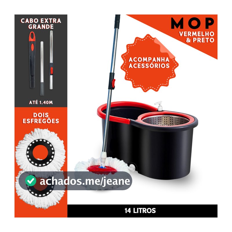 Mop Giratorio C/2 Refil Com cabo de 140 cm Cesto Em Inox - Balde Centrífuga | AV