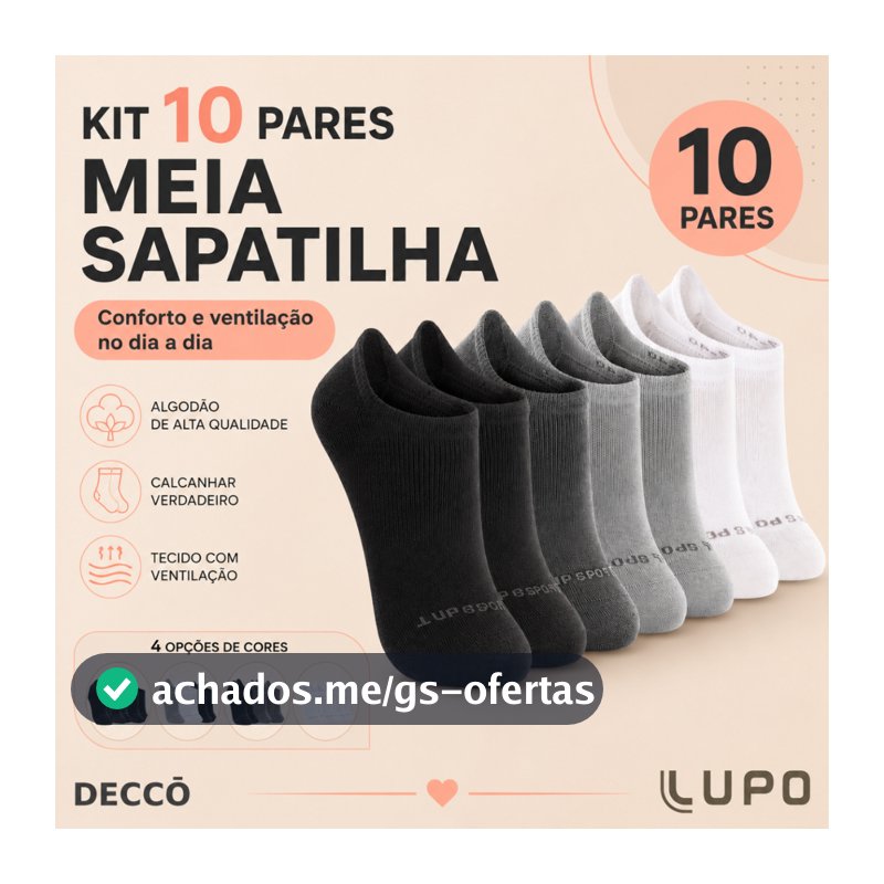 Kit 10 Pares Meias Lupo Sport Cano Invisível Algodão Soquete Sapatilha Unissex Original Confortável