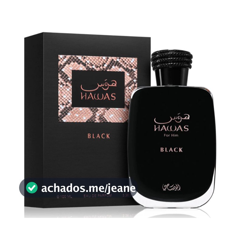 Perfume Árabe Hawas Black For Him Eau de Parfum 100ml Rasasi Masculino | Original