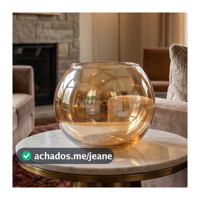 Vaso Redondo Aquário de Vidro Âmbar 1,5L Terrário Decoração Floral Lisa Elegante