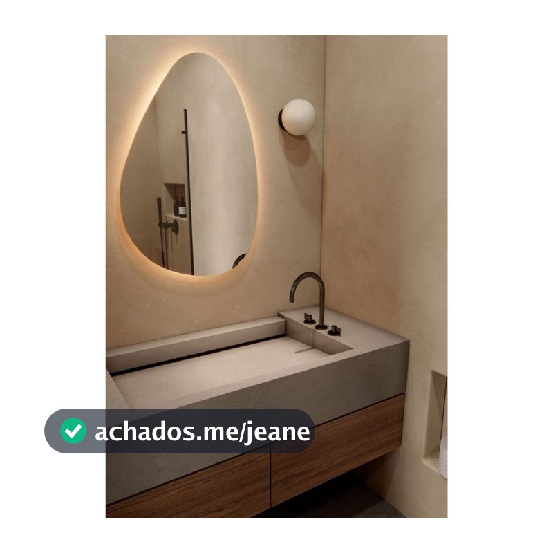 Espelho Orgânico 100x80cm c/ LED Quente Bivolt – Lapidado, Polido, Decorativo Moderno p/ Banheiro ou Quarto c/ Suporte