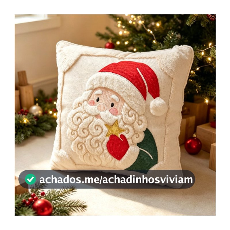 Capa de Almofada Natal Bordado 45x45 Papai Noel Rena Boneco de Neve Árvore Pelúcia Sofá