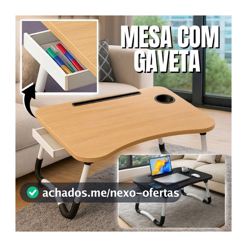 Mesa Portátil Dobrável com Suporte para Notebook e Tablet em MDF