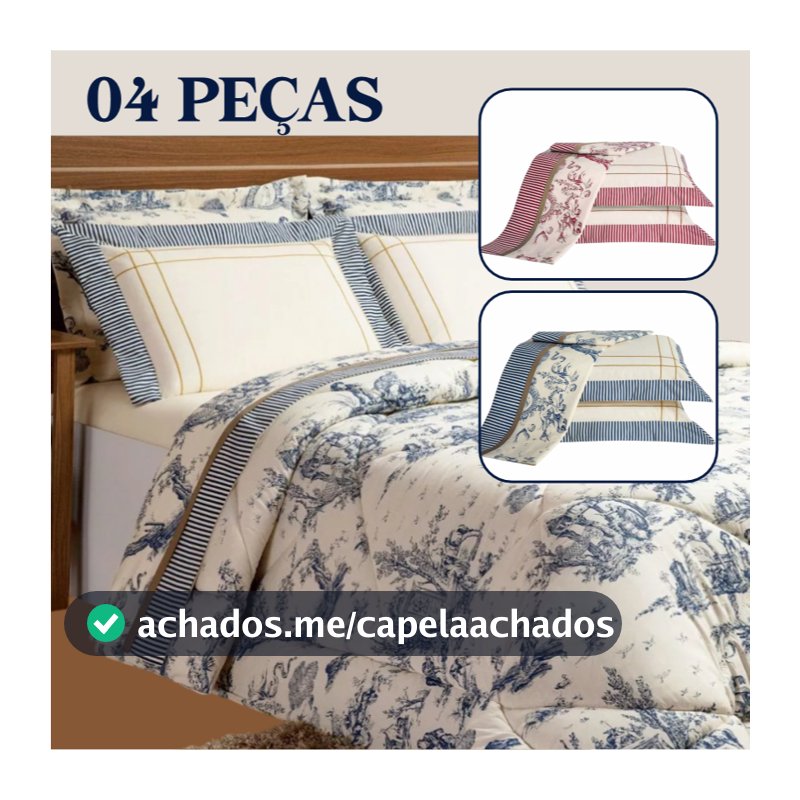 Jogo de Lençol 04 Peças 180 Fios Algodão Casal Queen King Estampa Porcelana
