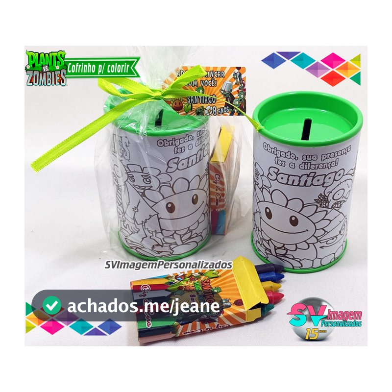 Festa Plants vs Zombies Cofrinho Personalizado para Colorir com Mini Giz de Cera Lembrancinha