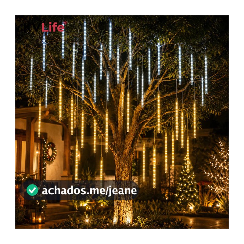 Kit 1 a 4 Cascata LED Chuva de Meteoro 8 Tubos 50cm 3m Bivolt Pisca Pisca Decoração Natal Festa Casamento Casa