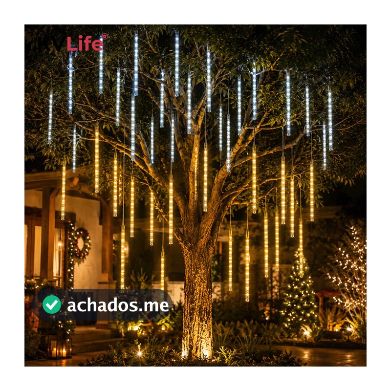Kit 1 a 4 Cascata LED Chuva de Meteoro 8 Tubos 50cm 3m Bivolt Pisca Pisca Decoração Natal Festa Casamento Casa