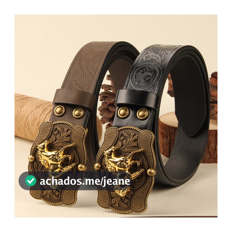 Cinto jeans com fivela grande de cavalo, cinto country masculino，cinto cowboy，cinto masculino couro