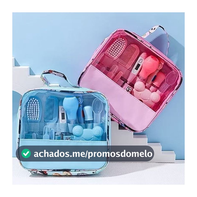Bolsa Com Kit Para Cuidados De Higiene ESaúde Do Seu Bebê Com13 Peças Contém TermômetroEscova Cortador E Outros Produtos
