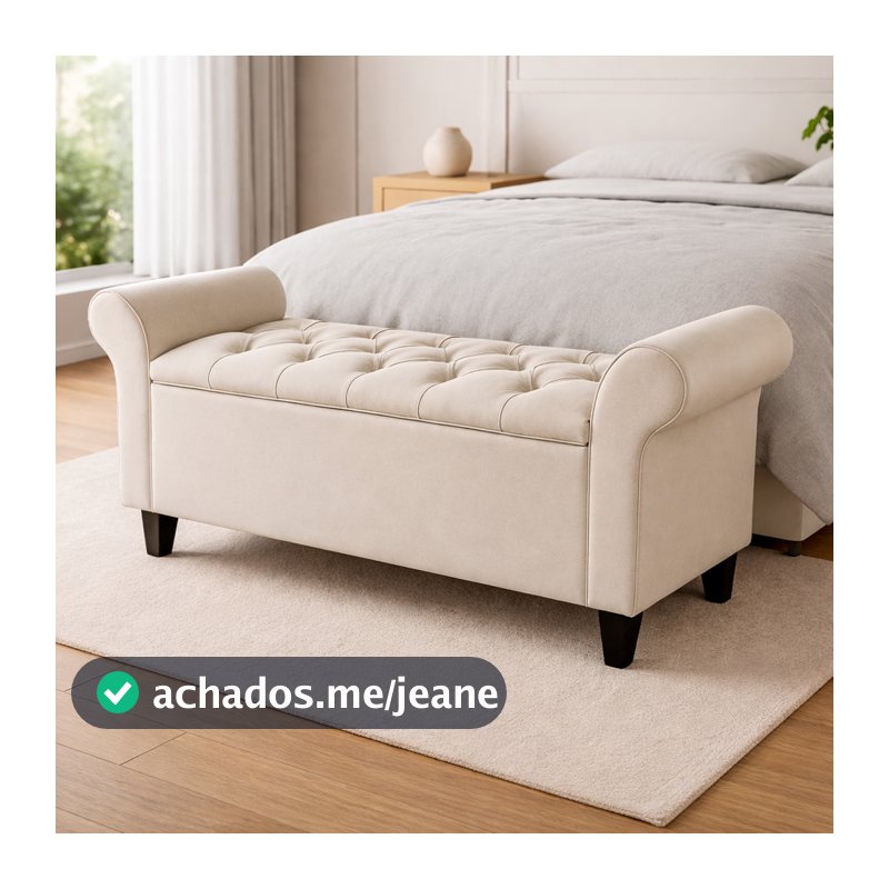 Recamier Baú Estofado Luxo Capitonê 1,30m Lara com Braços para Pé de Cama Quarto Casal Hall Elegante