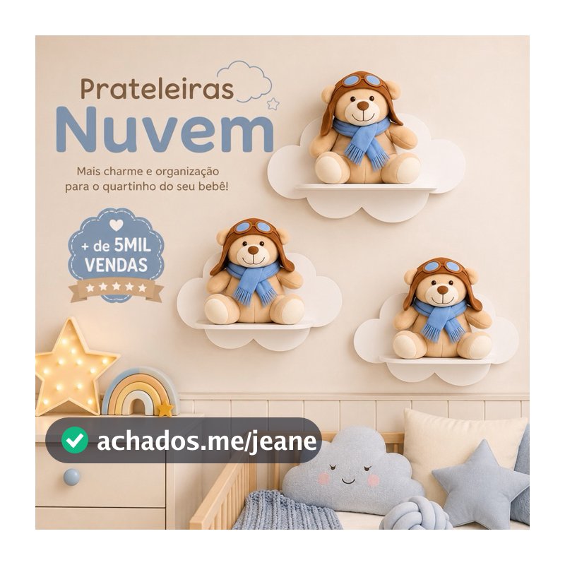 Trio Prateleira Nuvem MDF Infantil | Nicho Decorativo Quarto Bebê | Fácil Instalação | 10 Cores