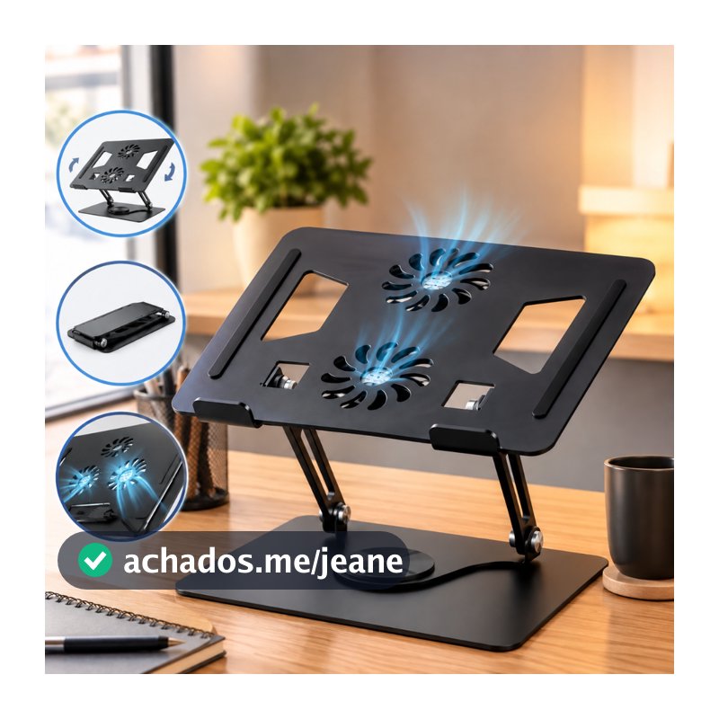 Mesa Suporte Notebook Portatil Base Macbook Ajustável 360° 2 Ventiladores Apoio Notebook