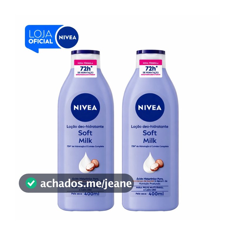 KIT NIVEA Loção Hidratante Desodorante Soft Milk 400ml - 2 unidades