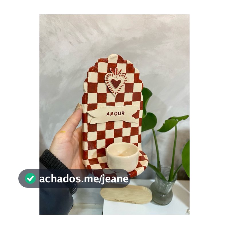 Porta Vela Decorativo Amor em Cerâmica Fria Decoração Romantica Artesanal Feita à Mão