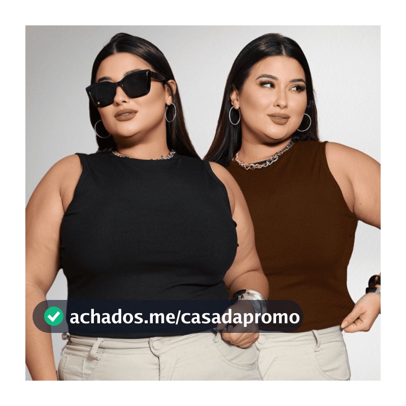 Kit 2 Blusa Feminina Plus Size Cropped Regata Ribana Casual Estilosa