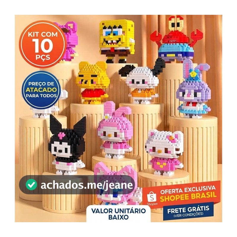 Kit 10 Mini Blocos de Montar Personagens - Brinquedo Educativo e Colecionável (Preço Atacado)