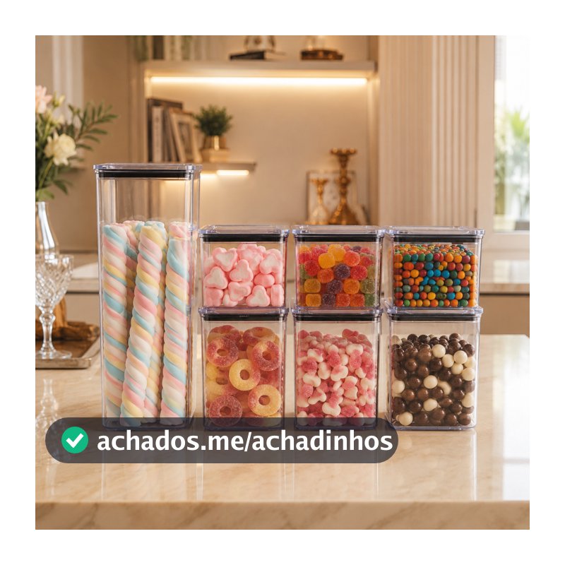 Jogo 7 potes herméticos acrílico 3 tamanhos QUALYPLAS kit vedação organiozação