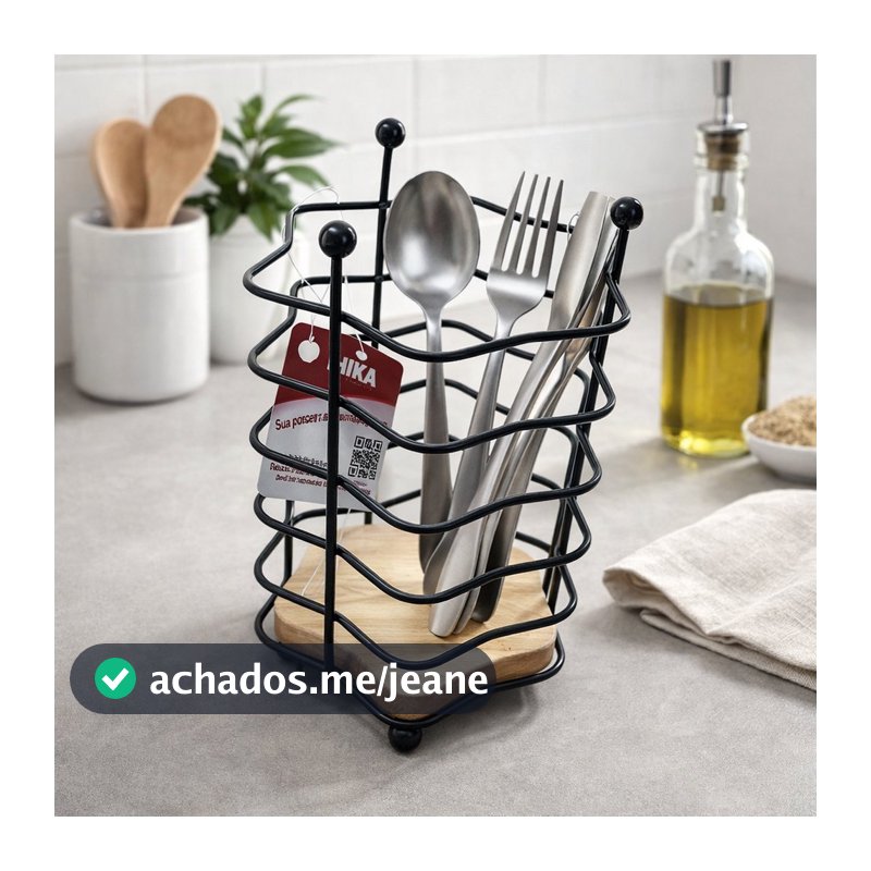 Suporte Decorado para Talheres Porta Talheres Organizador Cozinha Utensílios Metal Bambu Resistente