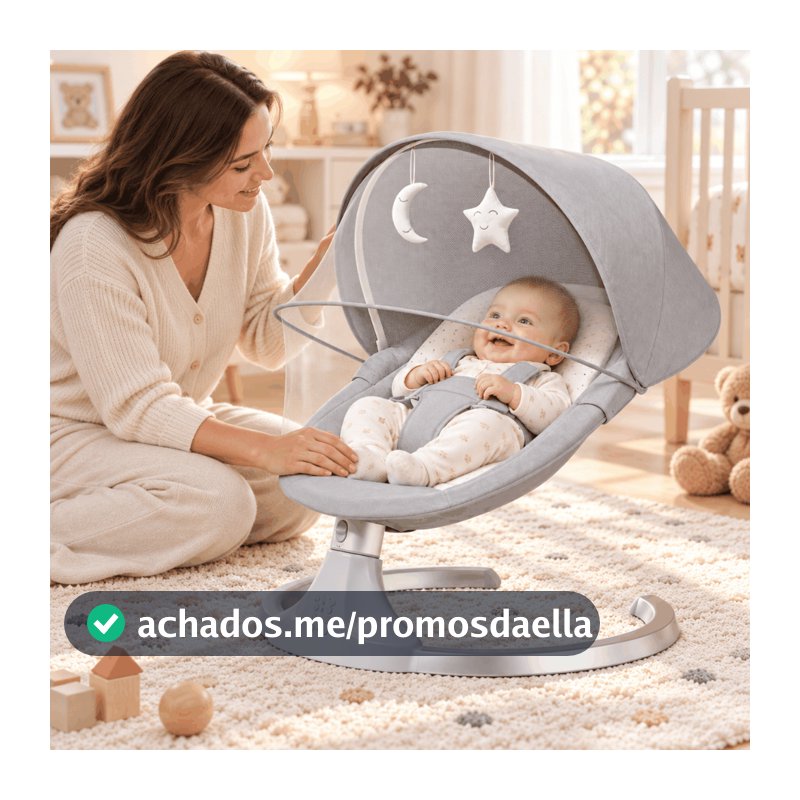 Cadeira Balanço Automática para Bebê com Música Mosquiteiro Controle Remoto 0-12 Meses