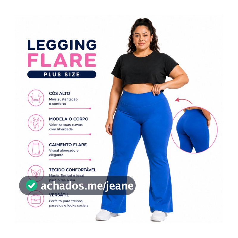 Calça Legging Flare Plus Size Cintura Alta Feminina